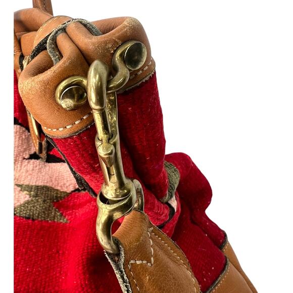 Large Artisan Wool Kilim Rug Leather Native Western Tote Overnight Market Bag - Picture 8 of 10